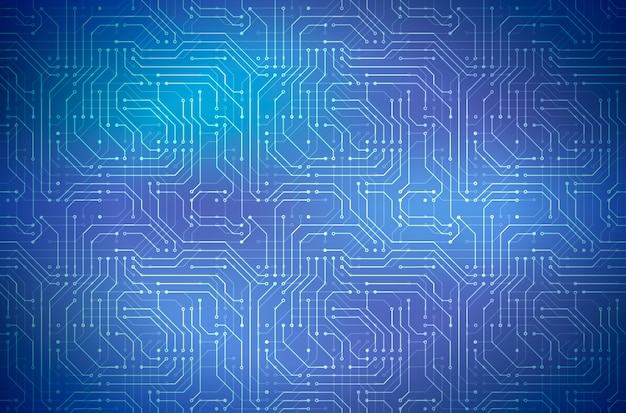 Vector microchip de computadora complicado en azul, fondo horizontal abstracto