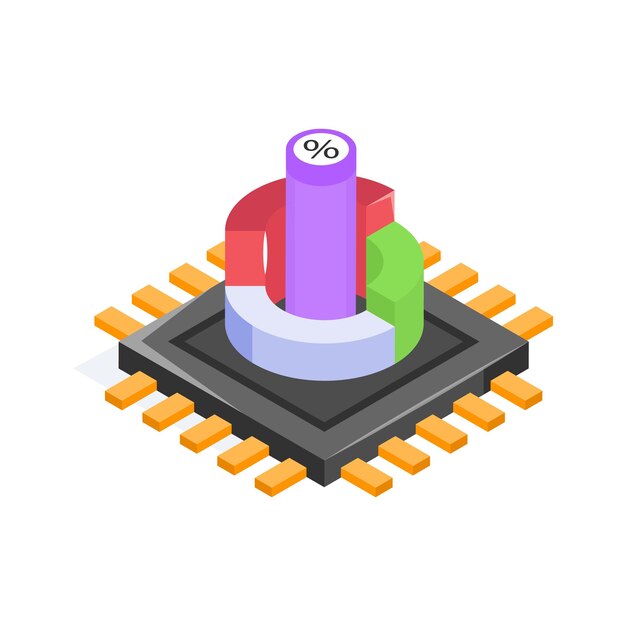 Un microchip con gráficos que ilustran el procesamiento y análisis de datos