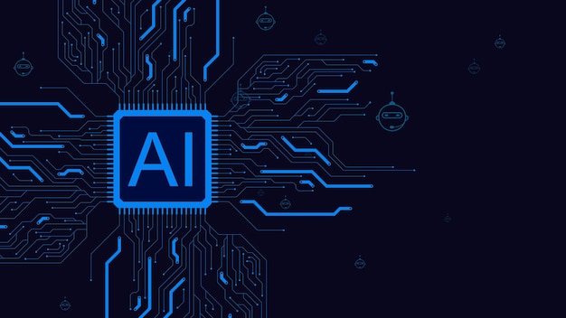 Vector microchip o chip de cpu con placa de circuito para el diseño conceptual de la tecnología de inteligencia artificial
