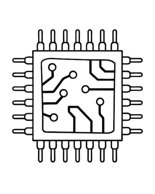 Microchip with circuit pattern electronic processor outline technology hardware element digital computing design