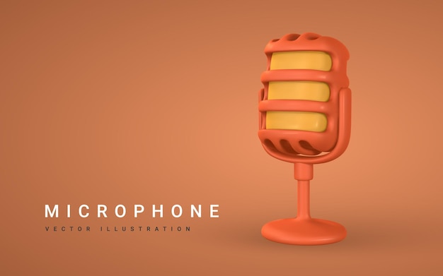 Micrófono 3d para música de radio o karaoke equipo de audio para transmisiones y entrevistas en estilo de dibujos animados ilustración vectorial