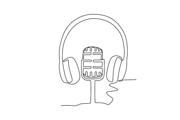 Micrófono y auriculares Dibujo en línea del Día Mundial de la Música