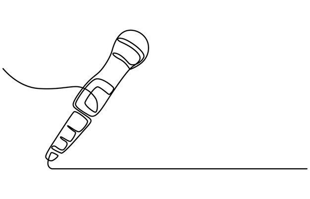 Micrófono continuo dibujo de una línea aislado en fondo blanco Ilustración vectorial Micrófone