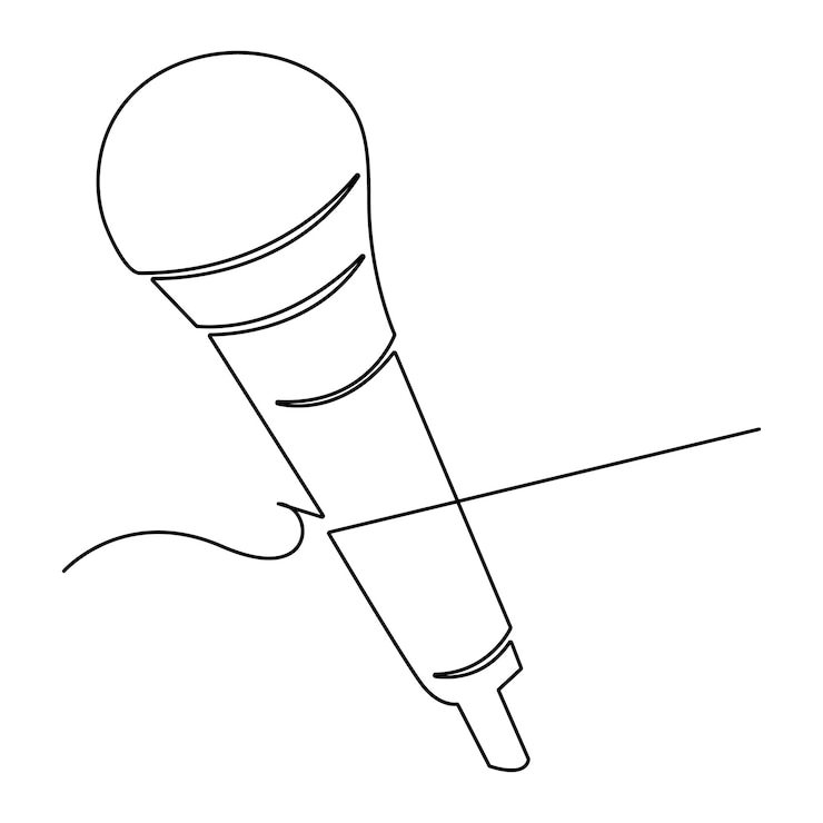 Vector micrófono continuo de una sola línea sonido de una línea dibujo artístico e ilustración diseño vectorial