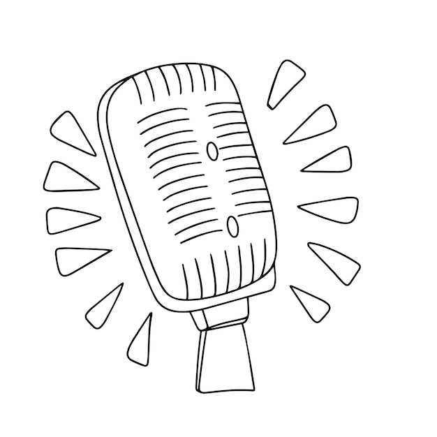 Micrófono de contorno en estilo doodle Arte vectorial dibujado a mano
