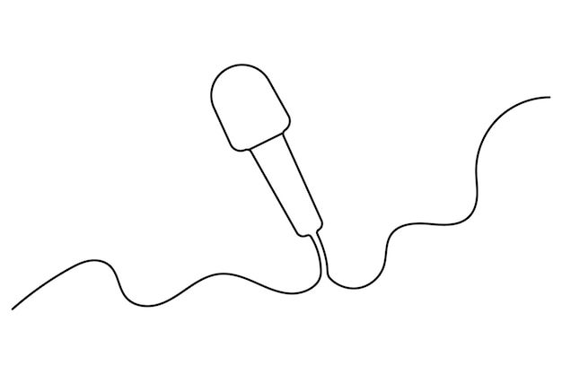 Micrófono de dibujo continuo de una línea con fondo blanco y negro