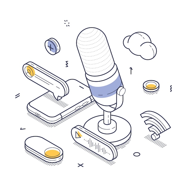 Micrófono con elementos relacionados con el audio en un diseño vibrante