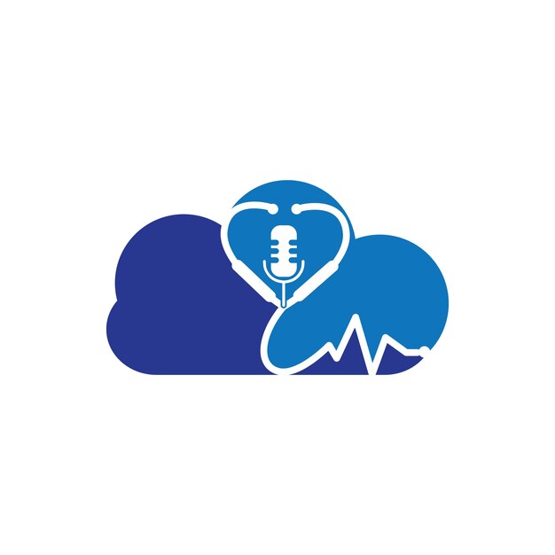 Micrófono estetoscopio para podcast médico Vector de diseño de logotipo