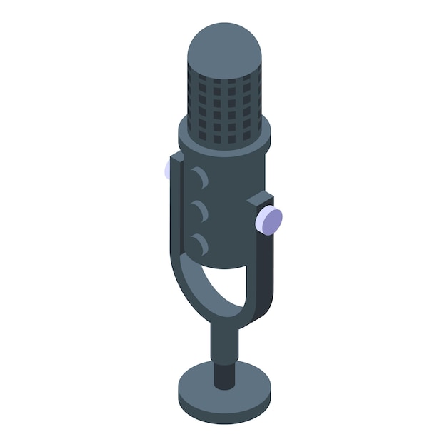 El micrófono de estudio de pie en un escritorio está listo para grabar podcast