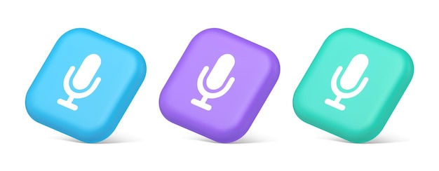 Micrófono grabación de sonido de voz botón de transmisión aplicación web comunicación de medios íconos 3D realistas