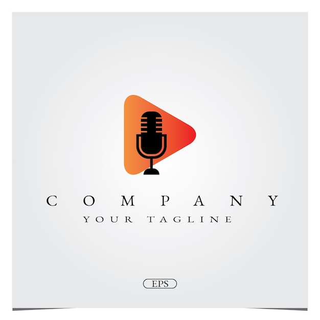Micrófono de micrófono simple para grabación de radio Podcast con botón de reproducción de sonido Diseño de logotipo logotipo plantilla elegante premium vector eps 10