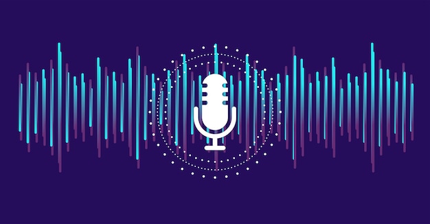 Micrófono con onda de grabación de voz... Concepto de tecnología futura