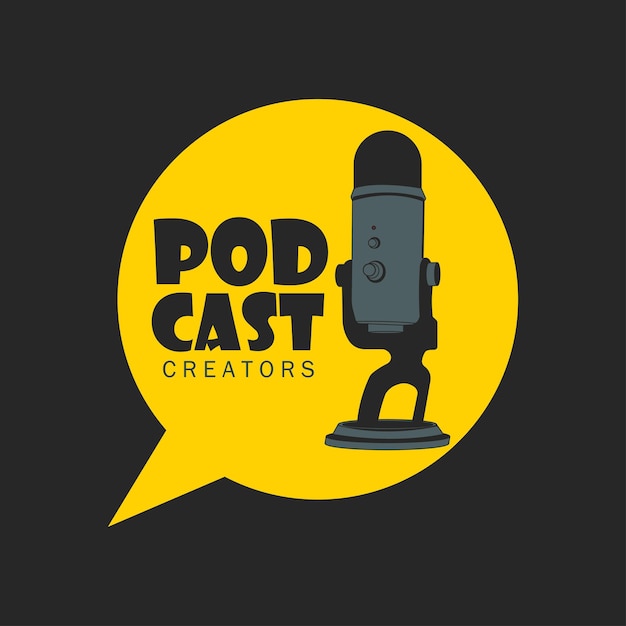 Micrófono podcast creadores logo vector ilustración diseño fondo negro