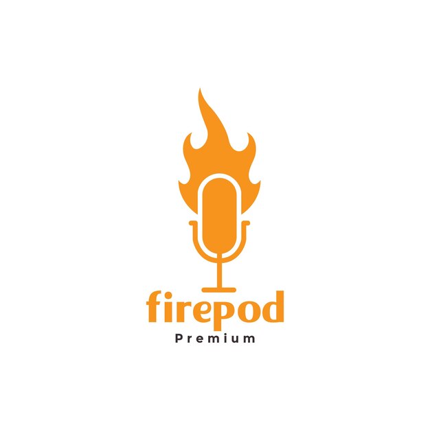 Micrófono de podcast con diseño de logotipo de llama de fuego vector gráfico símbolo icono ilustración idea creativa