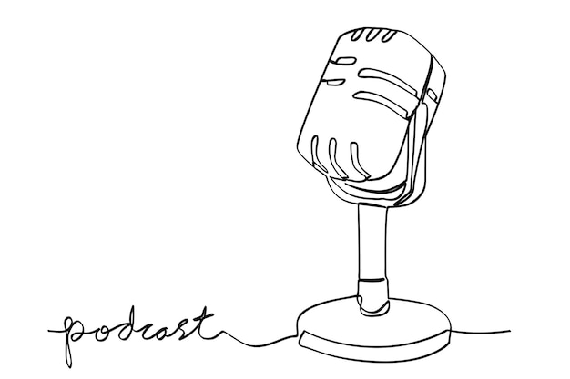 Micrófono de podcast vectorial simple de una sola línea o línea continua