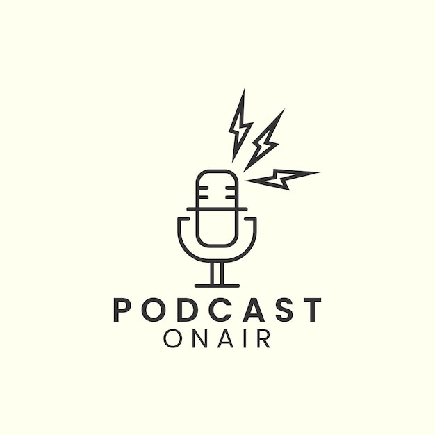 Micrófono podcast en vivo línea minimalista arte logotipo icono plantilla ilustración vector diseño