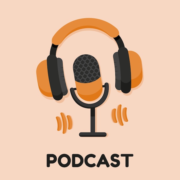 Micrófono con soporte y auriculares estilo retro vintage para podcast