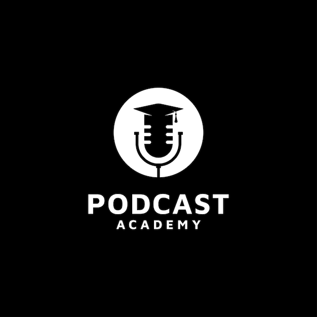 Micrófono y toga para la academia de podcasts creativos o el logotipo educativo