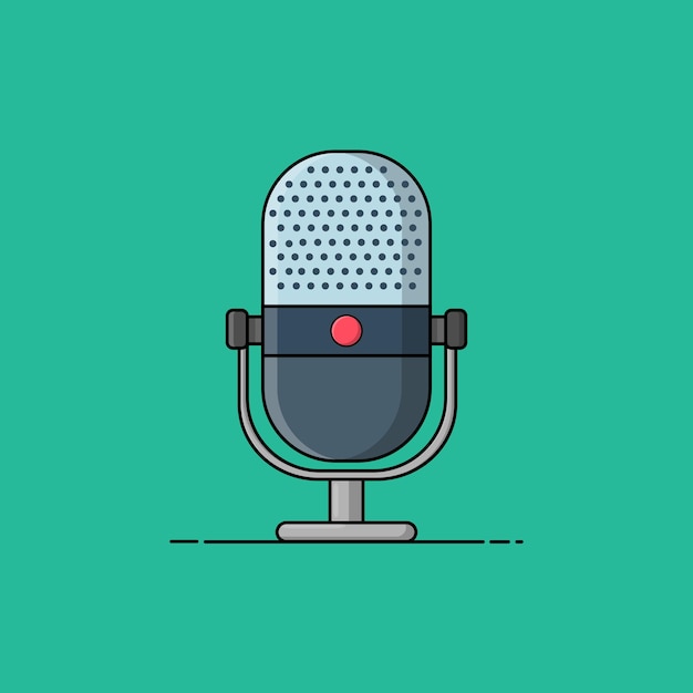 Micrófono para vector de podcast, estilo plano adecuado para página de inicio web, banner, pegatina, fondo