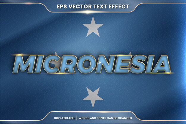 Micronesia con su bandera nacional del país, estilo de efecto de texto editable con concepto de color dorado degradado