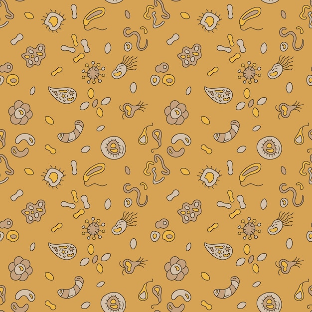 Microorganismos o microbiología vector concepto amarillo moderno patrón transparente