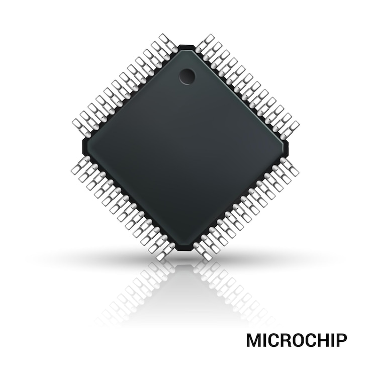 Vector microprocesador de la cpu de la computadora del microchip ilustración realista 3d aislado en un fondo blanco
