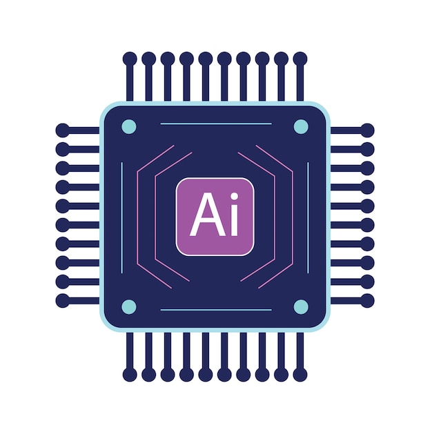 Microprocesador con etiqueta y pines de IA perfecto para diseños de inteligencia artificial y computación