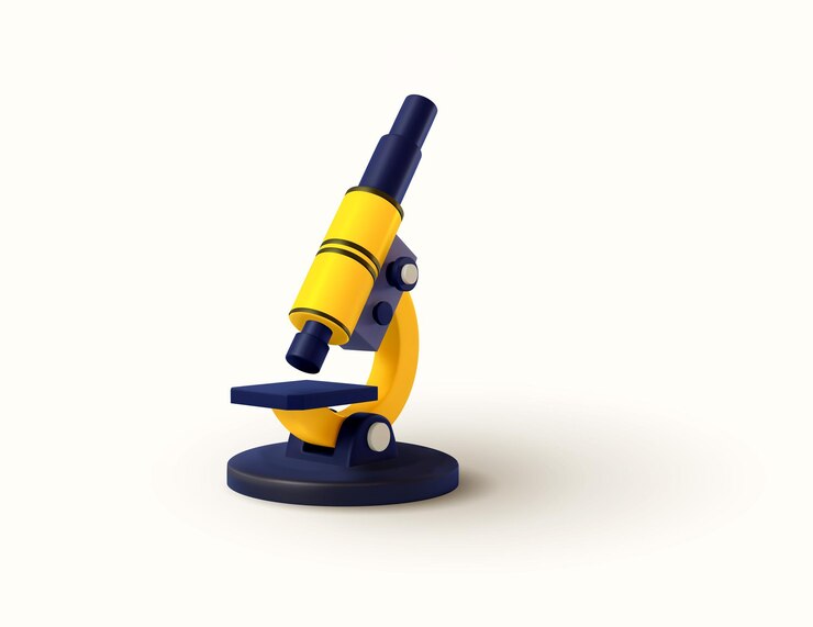 Microscopio 3d en un estilo mínimo aislado en el fondo Concepto de química de biología de laboratorio de ciencias