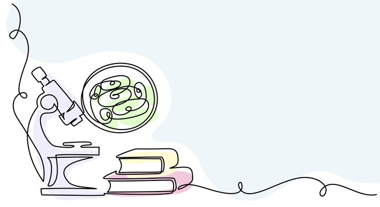 Vector microscopio con células biológicas en la educación ocular y el concepto de investigación de biología científica continua