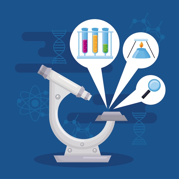 Microscopio con iconos de química