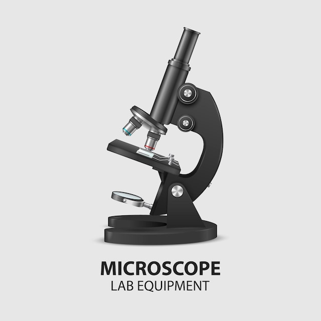 Microscopio partes estructura anatomía vector 3d realista laboratorio negro microscopio aislado en blanco química biología herramienta ciencia laboratorio investigación educación infografía diseño plantilla