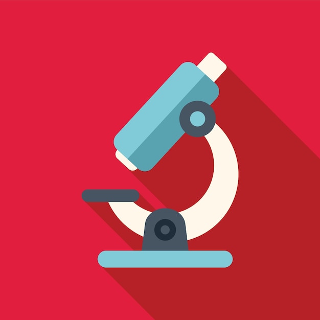 Microscopio de pie sobre un fondo rojo con una larga sombra