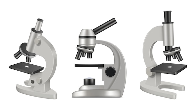 Microscopio de química o artículos de laboratorio científico instrumento farmacéutico vector decente imágenes realistas aisladas