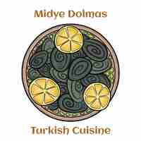 Vector midye dolmas comida callejera turca mejillones rellenos con limón cocina tradicional turca