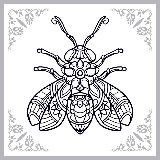 Miel de abeja artes zentangle aislado sobre fondo blanco.