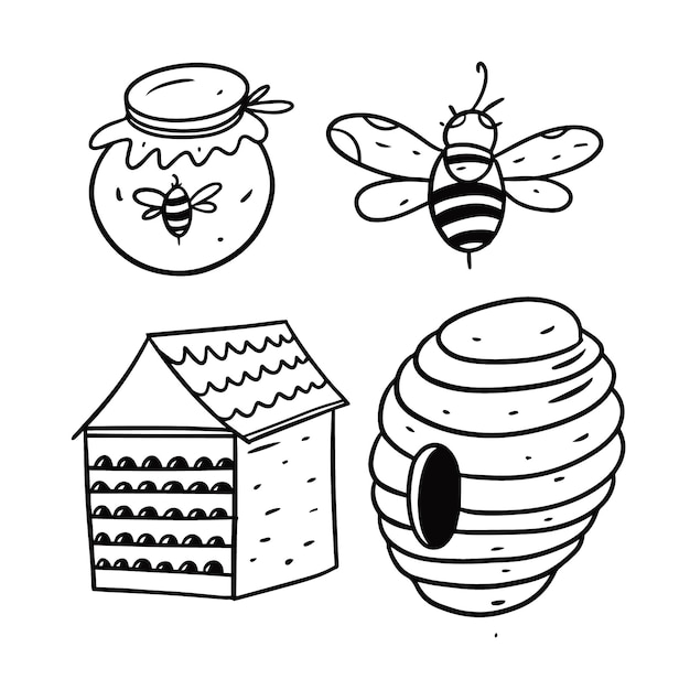 Vector miel y abejas aislado en blanco