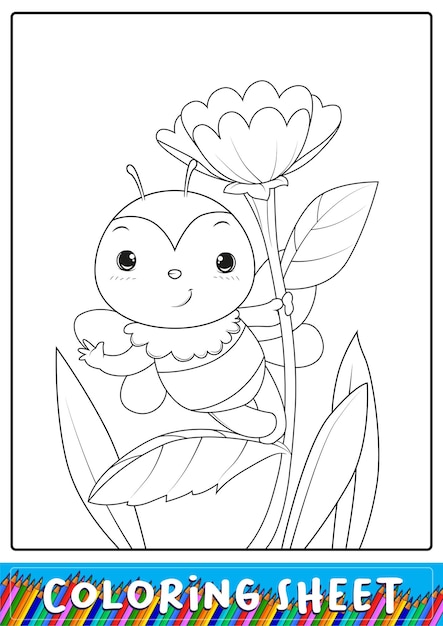 Vector miel de abejas y flores para colorear para niños