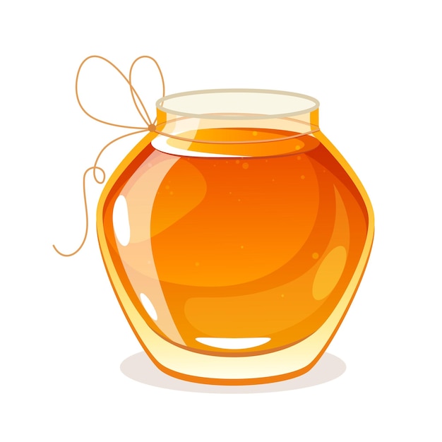 Vector la miel natural en un frasco de vidrio con arco aislado sobre un fondo blanco