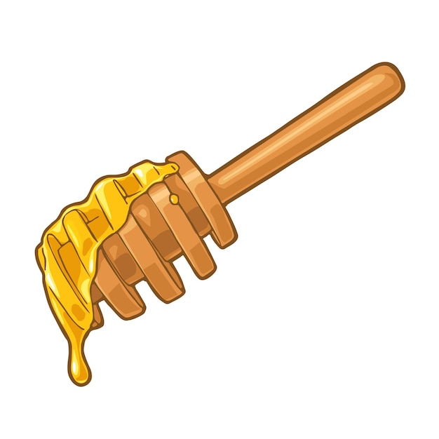 Miel que gotea del palo de madera Ilustración de color vectorial aislado en blanco