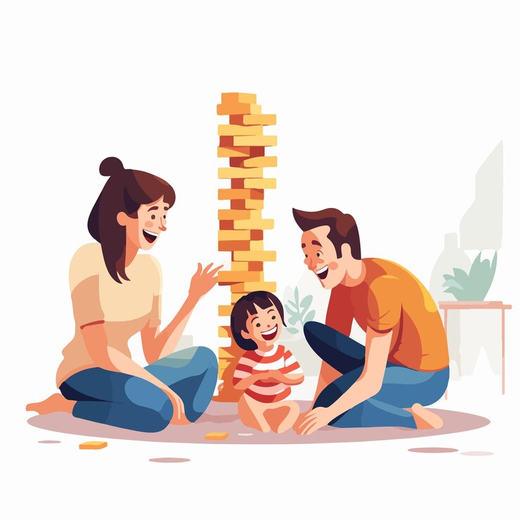 Vector miembros alegres de la familia disfrutando de un tiempo lúdico juntos en una ilustración vectorial