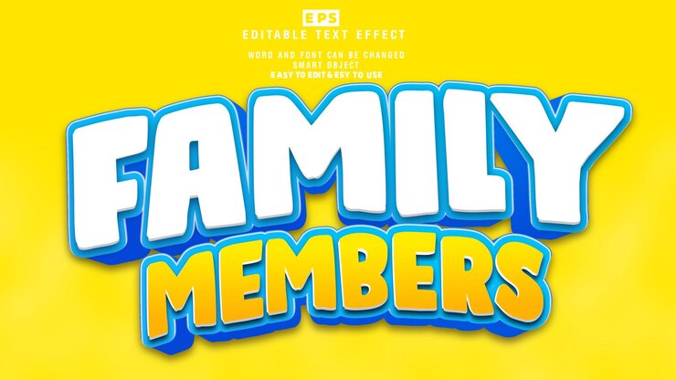 Miembros de la familia Vector de efecto de texto editable 3d con fondo