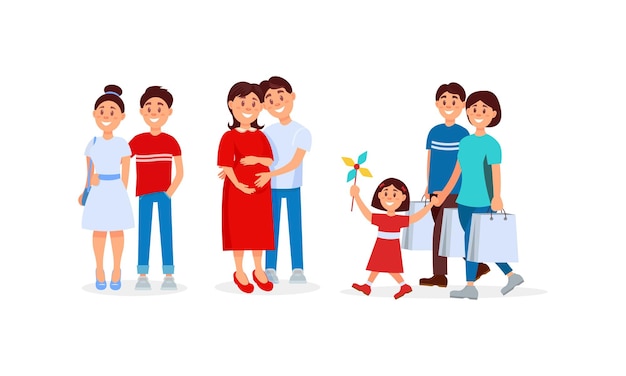 Miembros felices de la familia con padres e hijos pasando tiempo juntos conjunto de ilustraciones vectoriales