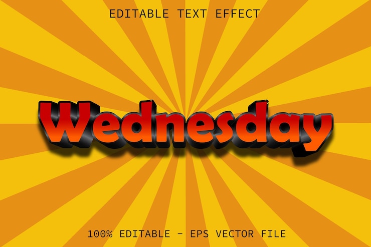 Vector miércoles efecto de texto editable estilo de dibujos animados