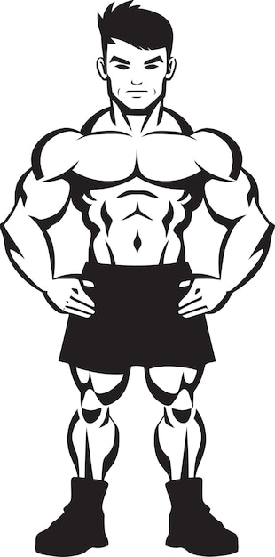 Mighty muscle fusion caricature bodybuilder en negro vector logo dynamic power pose vector (pose vector dinámico de poder) el cuerpo de la caricatura de la fusión muscular es muy poderoso.