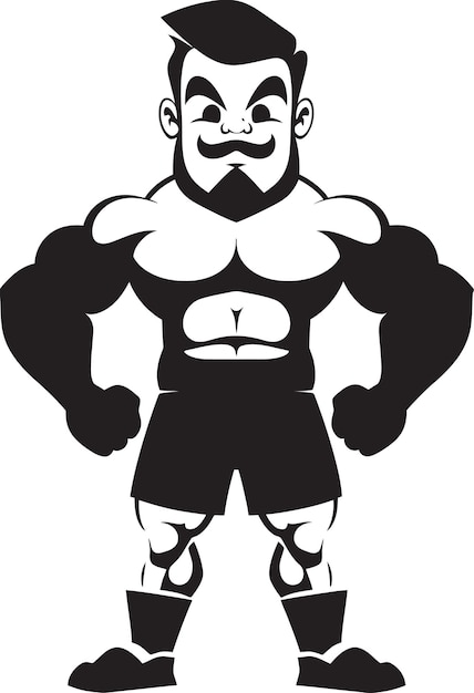 Mighty Muscle Marvel Vector Logo Negro Icono de la caricatura del culturista Dinámico de la fusión muscular Caricat