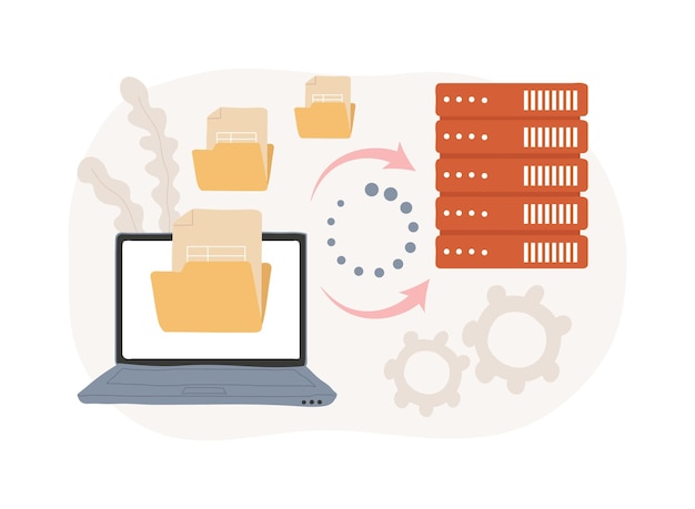 Migración de datos ilustración vectorial de dibujos animados aislados software para automatizar los procesos de negocio formularios