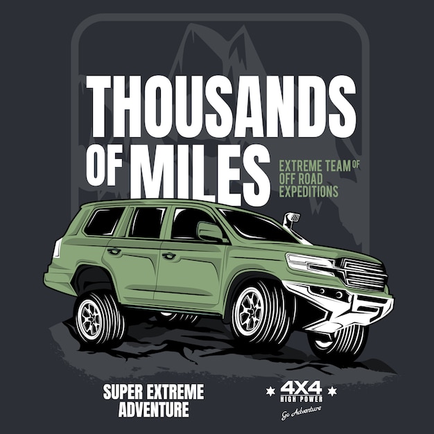 Miles de millas, póster del automóvil advanture 4wd