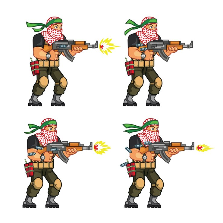 Vector milicia personaje de dibujos animados juego personaje
