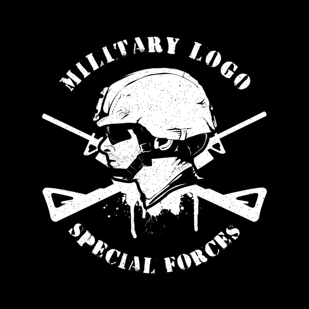 Militar en colores blanco y negro sobre fondo oscuro Soldado en armas de casco y vector de salpicaduras