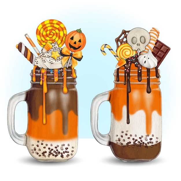 Milkshake de Halloween dibujado a mano con acuarela